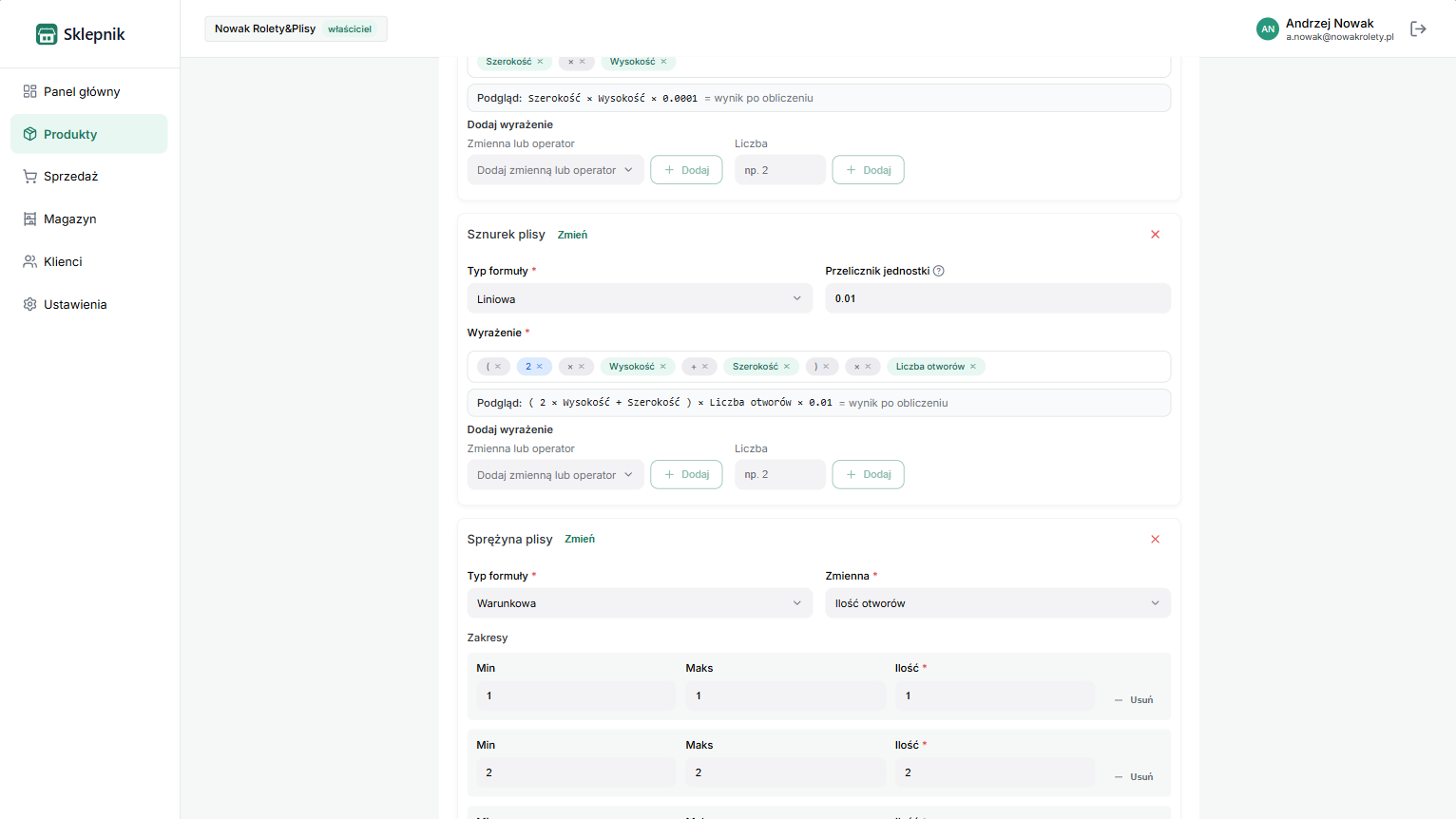 Edycja produktu i komponenty